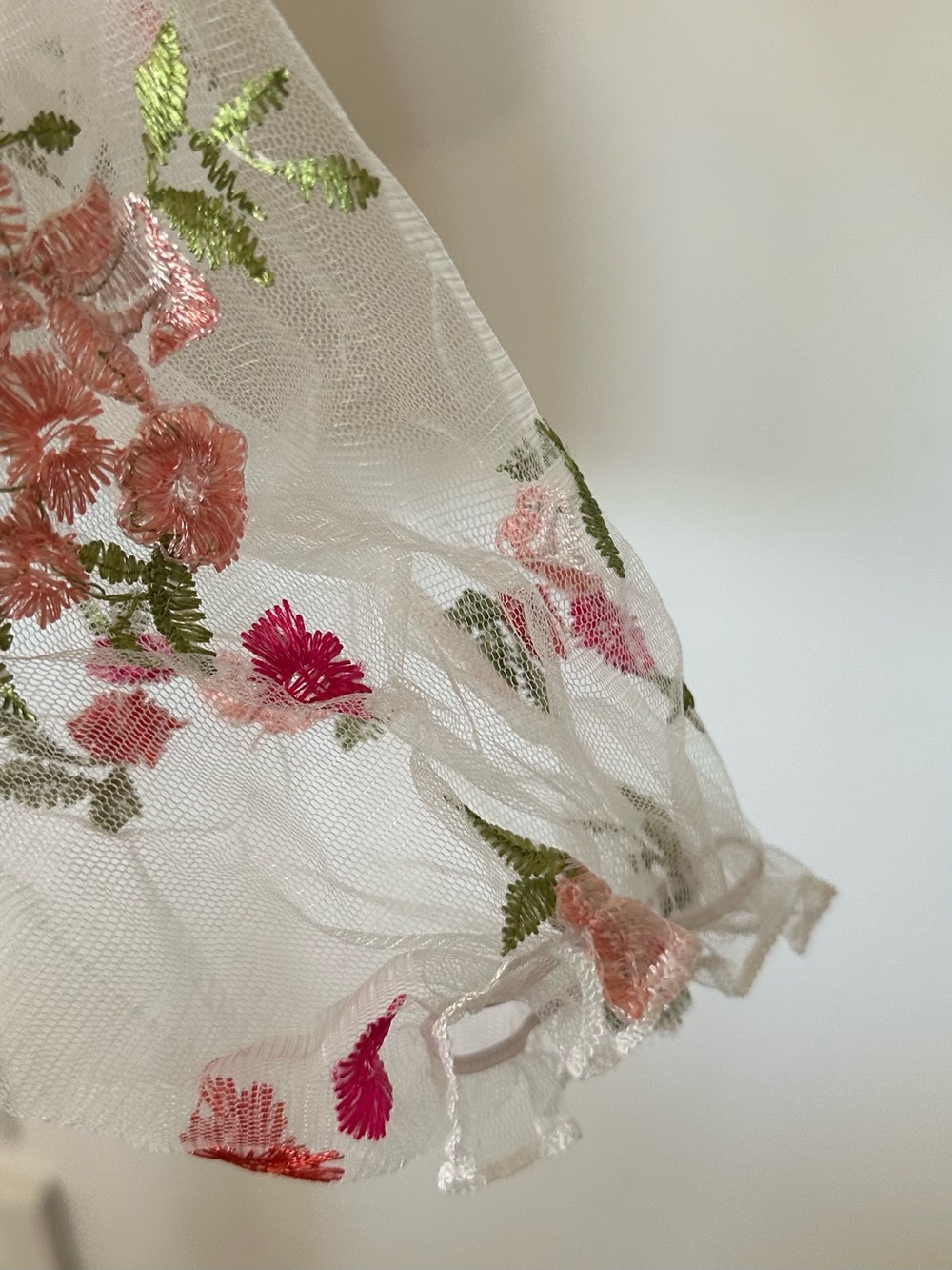 Floral Embroidered Sheer Mesh Off-Shoulder Crop Top Fairycore Cottagecore XL - Picture 4 of 10